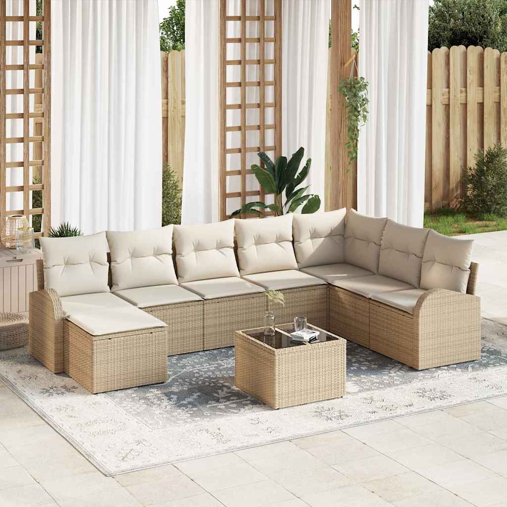 Gartensofa-set 9 stk. Beige [Synthetisch]: Poly Rattan