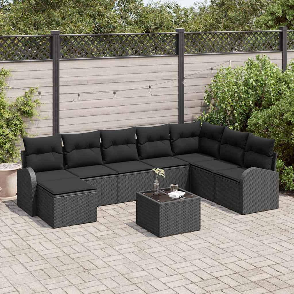 Gartensofa-set 9 stk. Schwarz [Synthetisch]: Poly Rattan