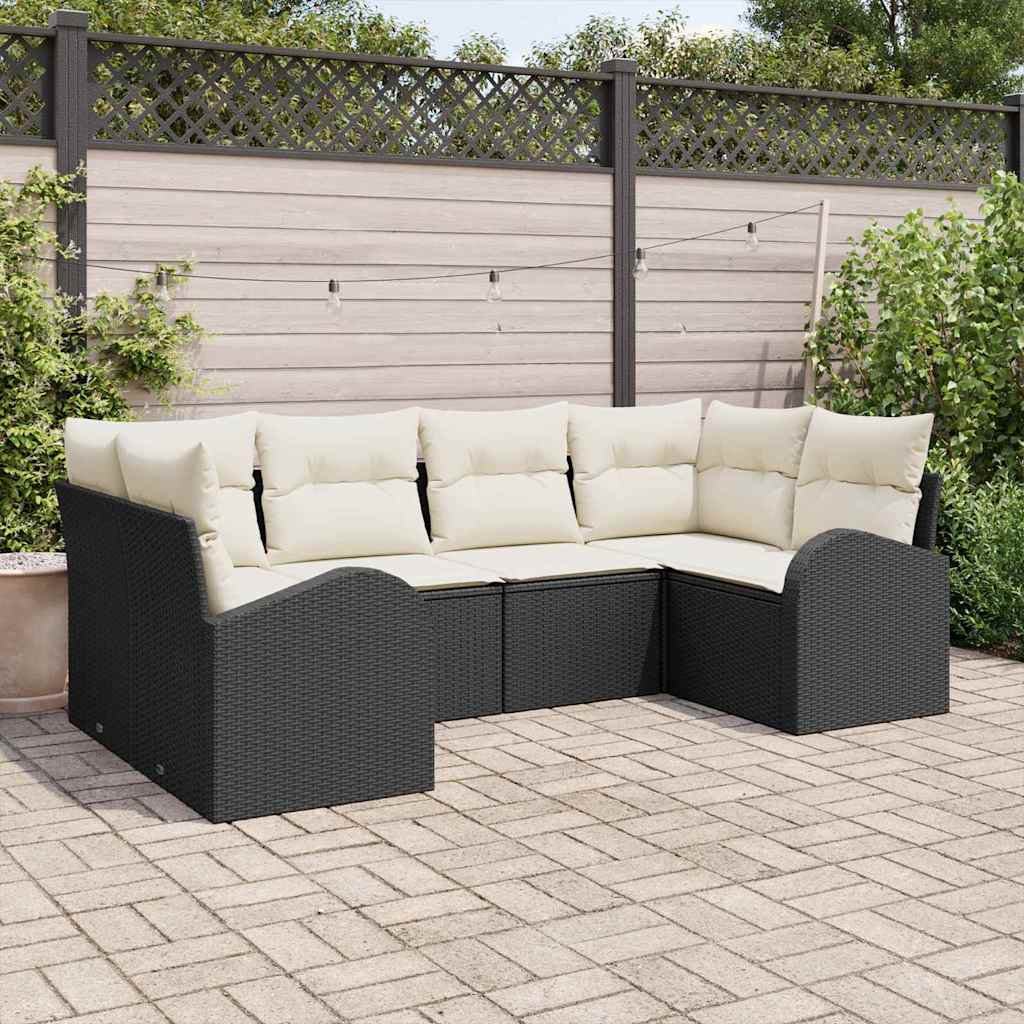 Gartensofa-set 6 stk. Schwarz [Synthetisch]: Poly Rattan