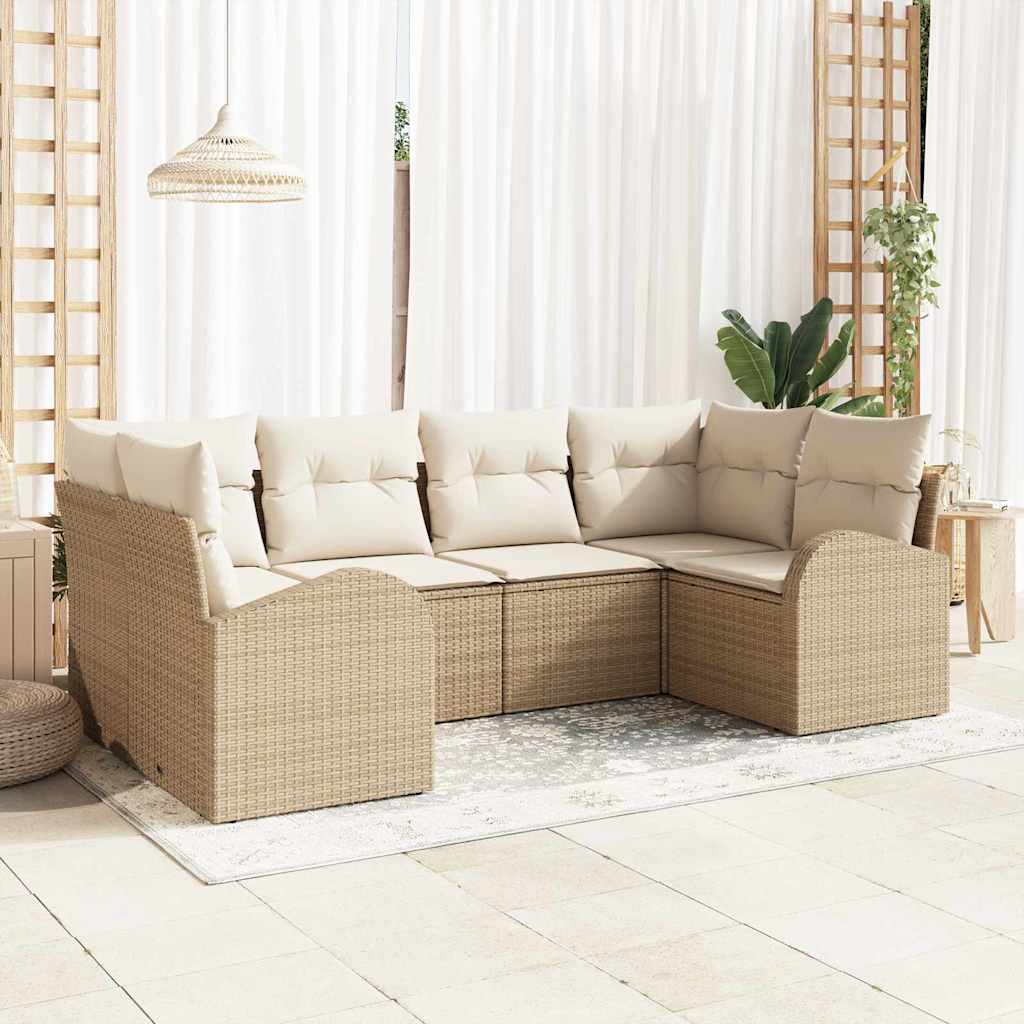 Gartensofa-set 6 stk. Beige [Synthetisch]: Poly Rattan
