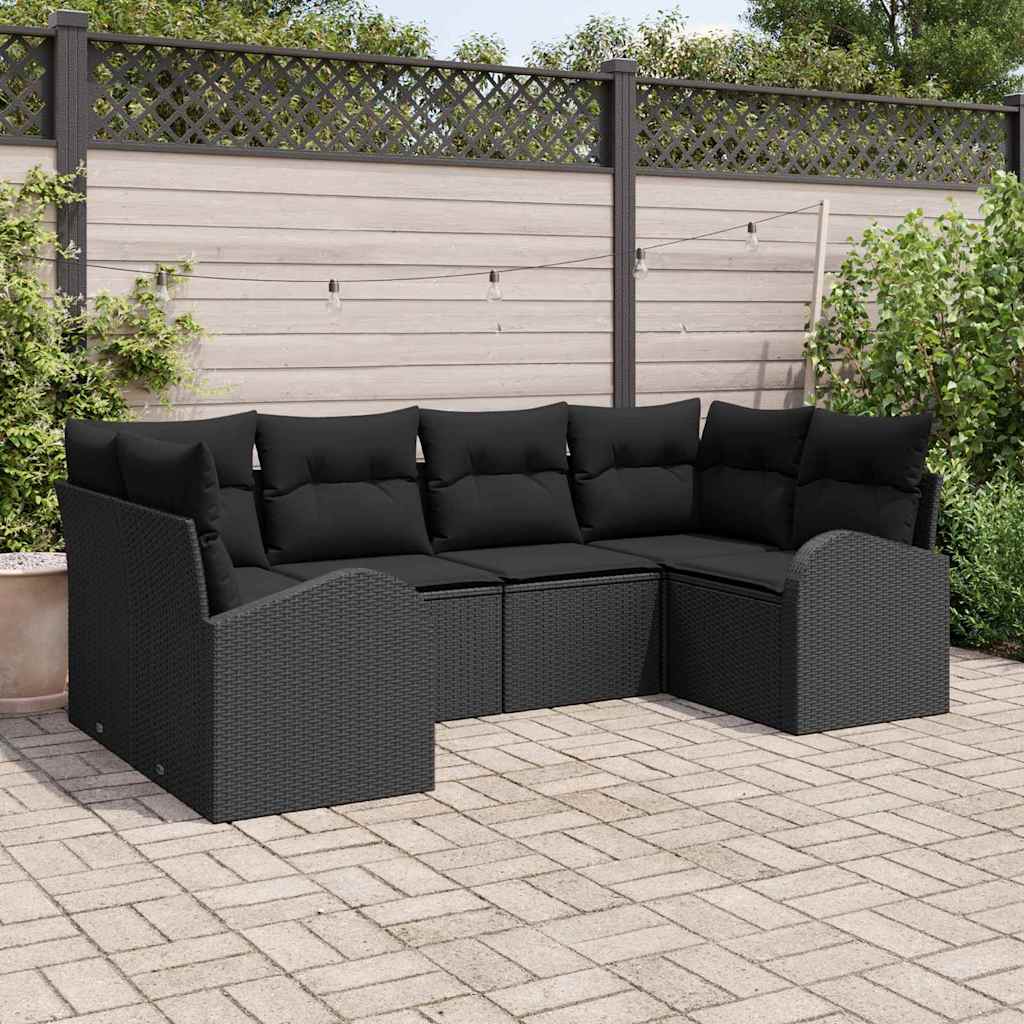 Gartensofa-set 6 stk. Schwarz [Synthetisch]: Poly Rattan