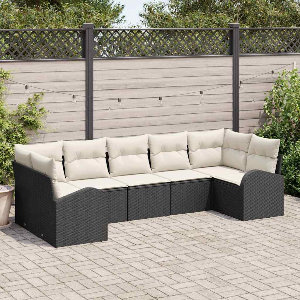 Gartensofa-set 7 stk. Schwarz [Synthetisch]: Poly Rattan