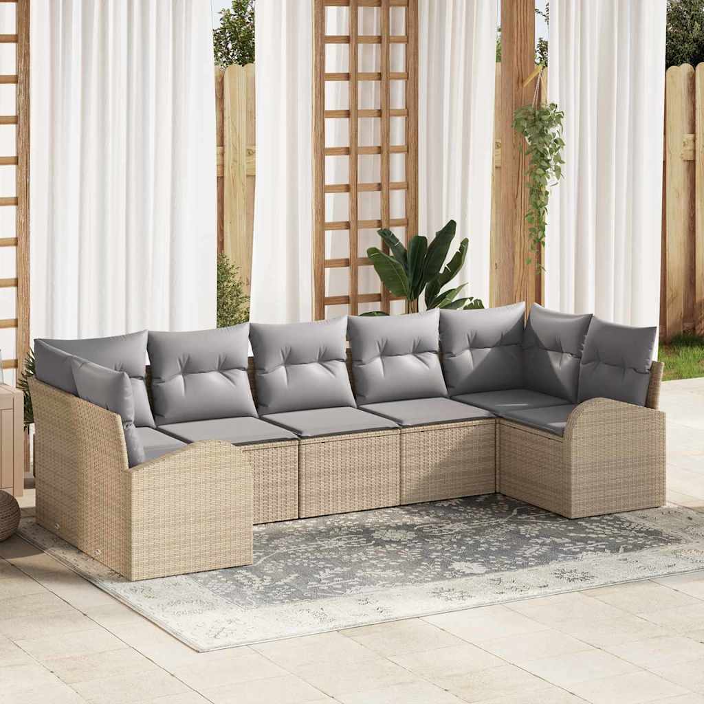 Gartensofa-set 7 stk. Beige [Synthetisch]: Poly Rattan