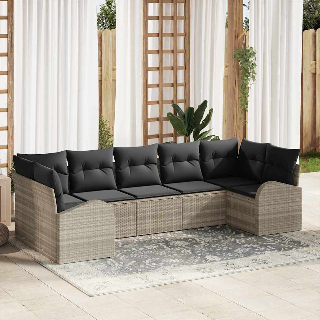 Gartensofa-set 7 stk. Hellgrau [Synthetisch]: Poly Rattan