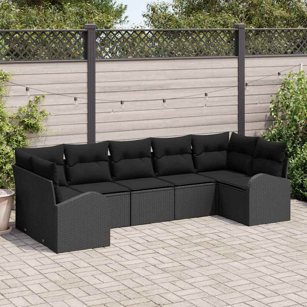 Gartensofa-set 7 stk. Schwarz [Synthetisch]: Poly Rattan