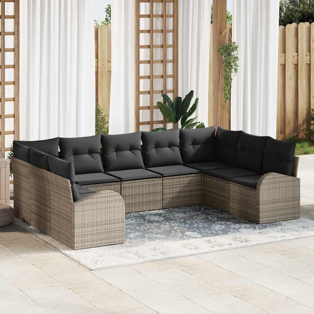 Sofa Set 9 stk. Grau [Synthetisch]: Poly Rattan