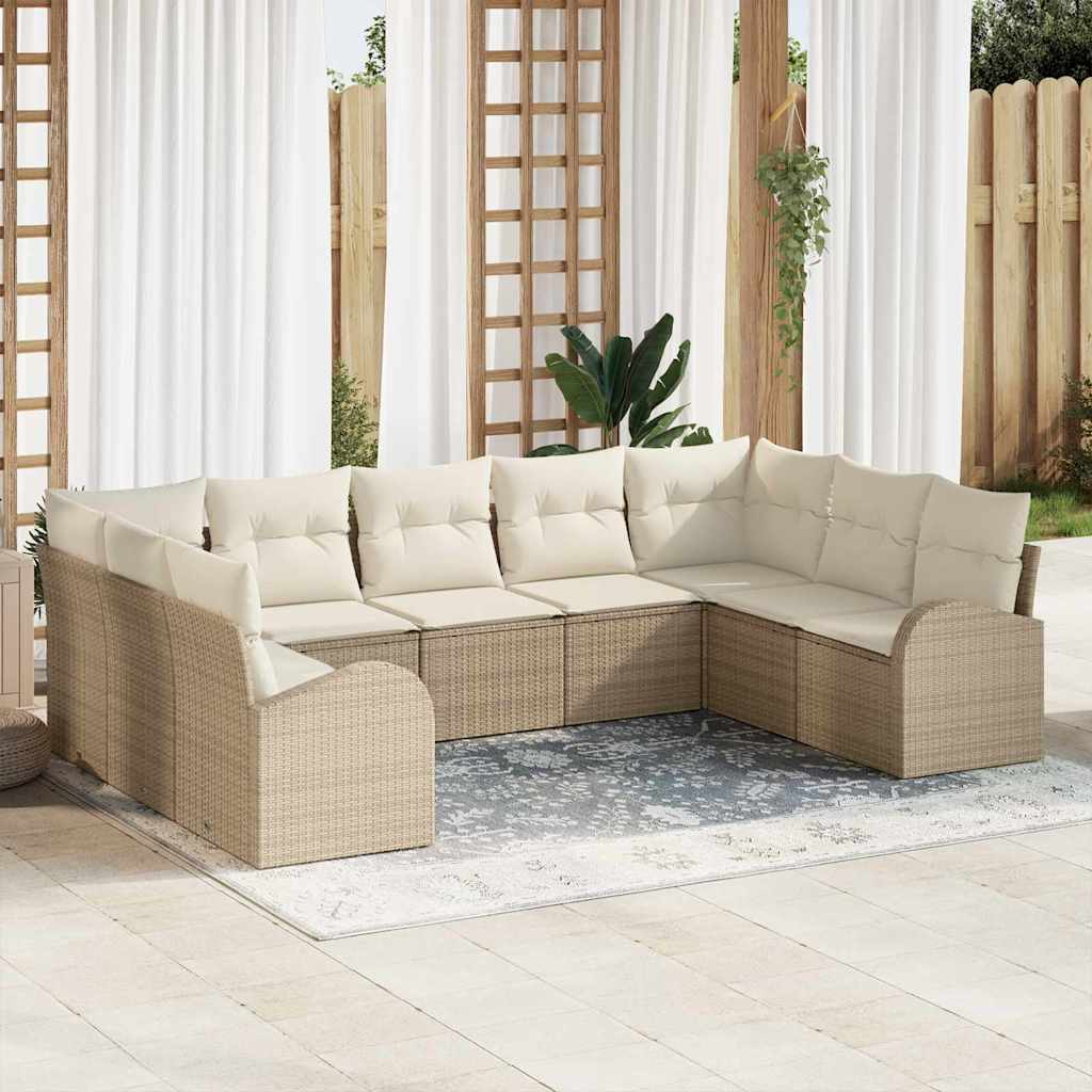 Sofa Set 9 stk. Beige [Synthetisch]: Poly Rattan