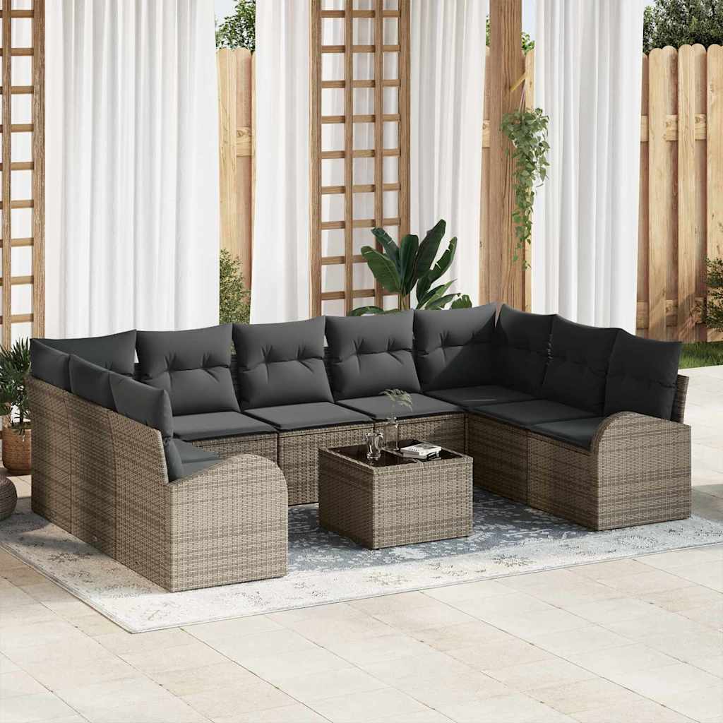Sofa Set 10 stk. Grau [Synthetisch]: Poly Rattan