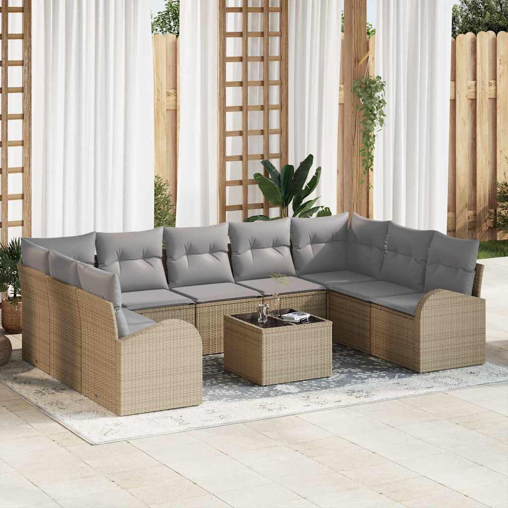 Sofa Set 10 stk. Beige [Synthetisch]: Poly Rattan