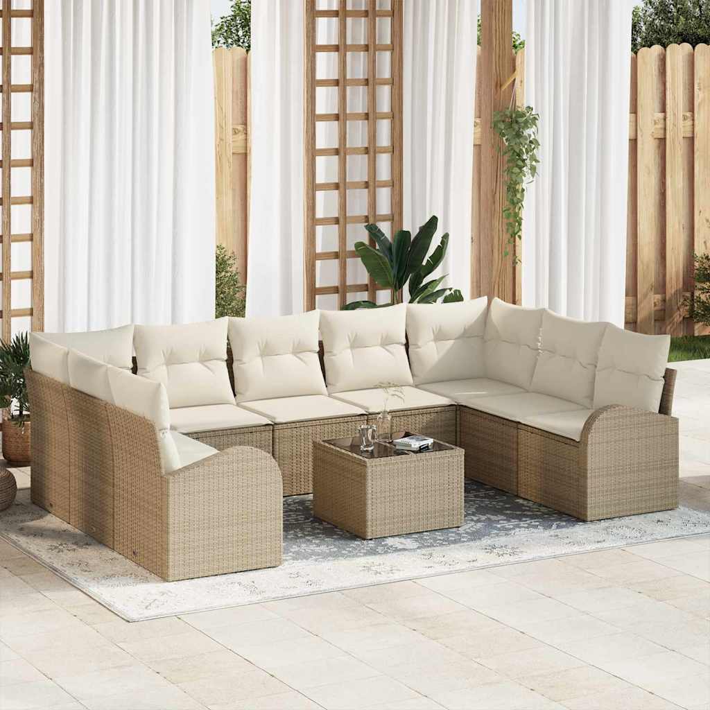Sofa Set 10 stk. Beige [Synthetisch]: Poly Rattan