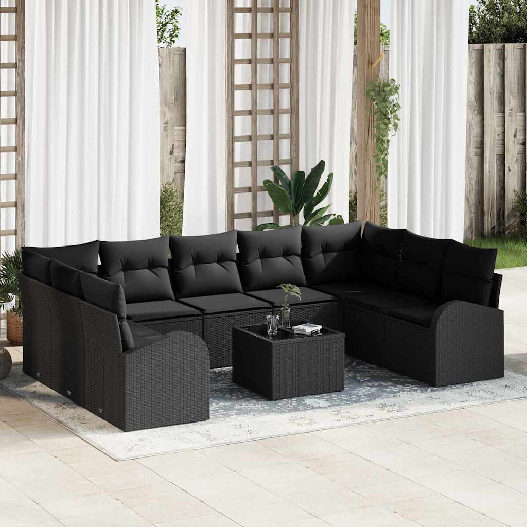 Sofa Set 10 stk. Schwarz [Synthetisch]: Poly Rattan
