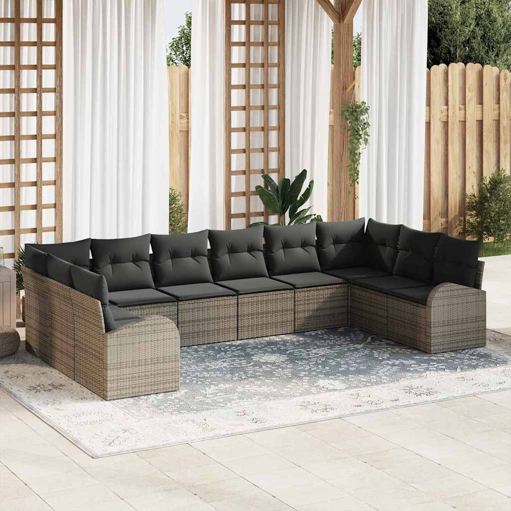 Sofa Set 10 stk. Grau [Synthetisch]: Polyrattan