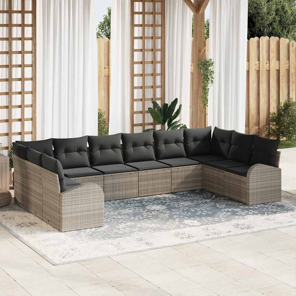 Sofa Set 10 stk. Hellgrau [Synthetisch]: Polyrattan