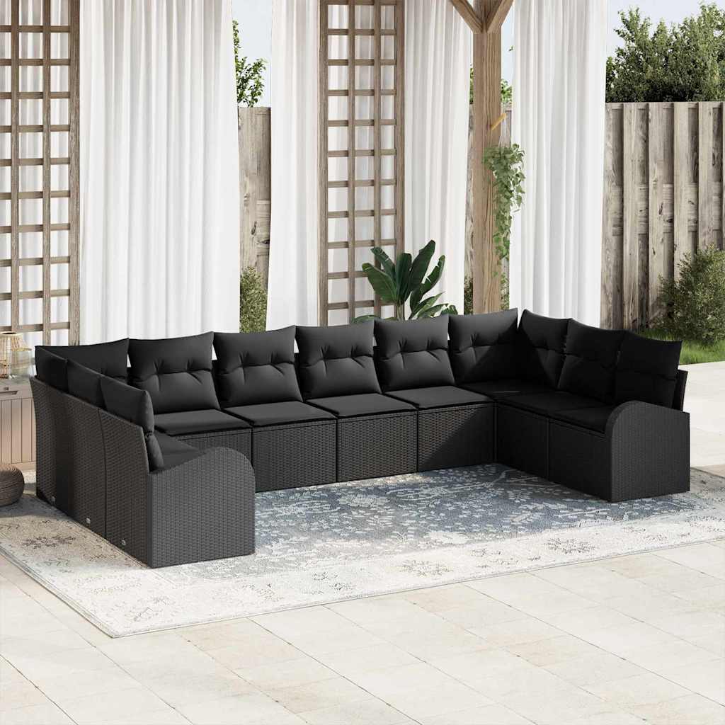 Sofa Set 10 stk. Schwarz [Synthetisch]: Polyrattan