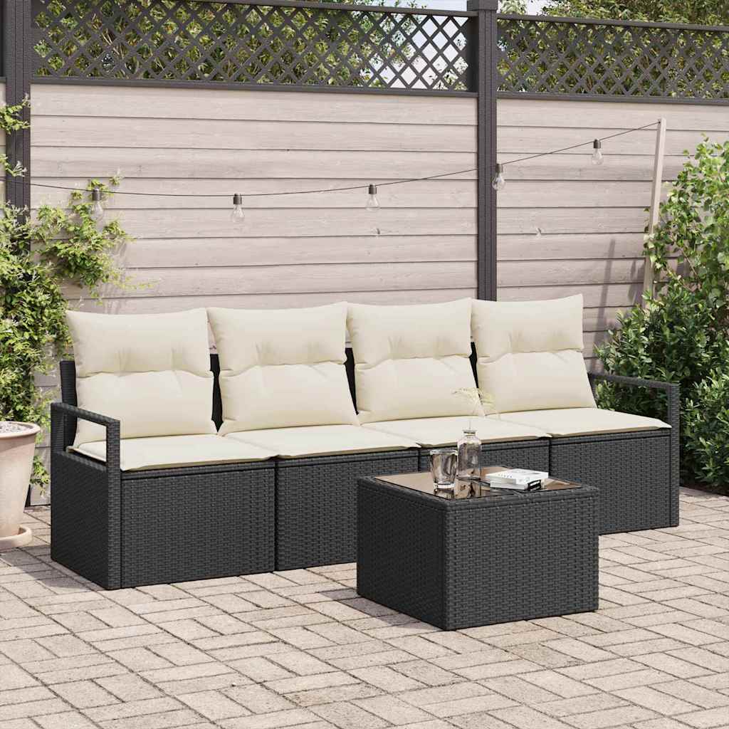 Sofa Set 5 Stk. 4-Sitzanzahl Schwarz und Creme Poly Rattan