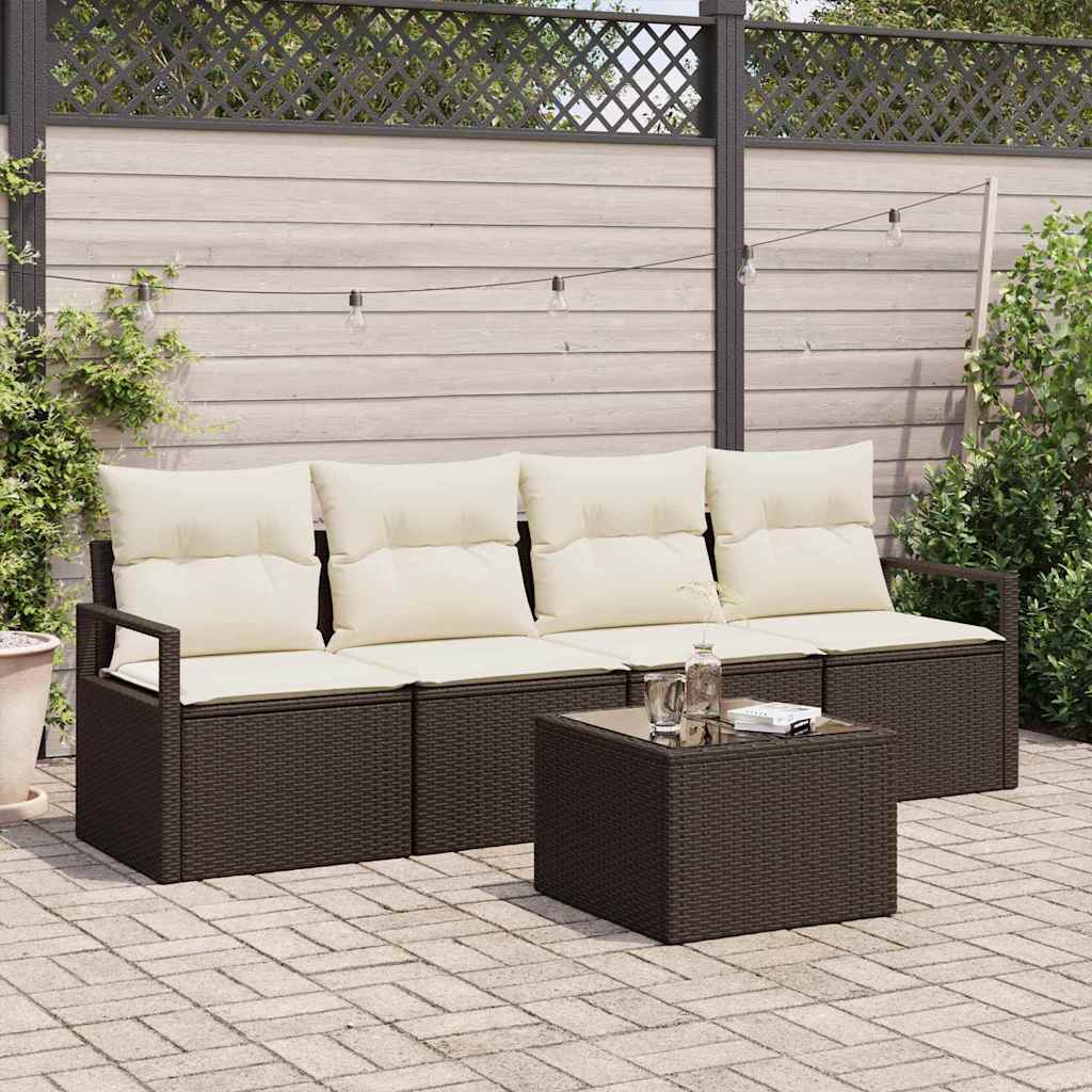 Sofa Set 5 Stk. 4-Sitzanzahl Braun und Creme Poly Rattan