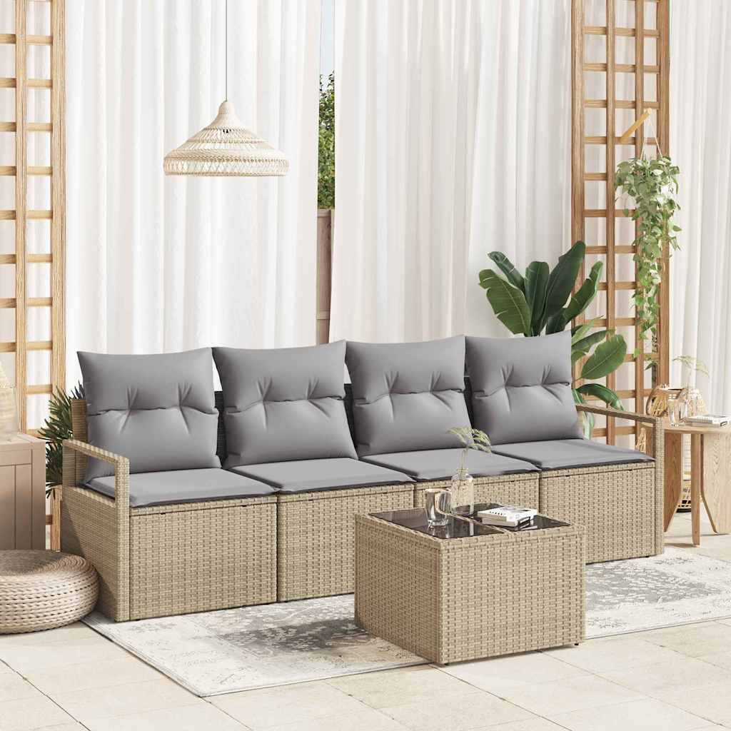 Sofa Set 5 Stk. 4-Sitzanzahl Beige und Grau Poly Rattan