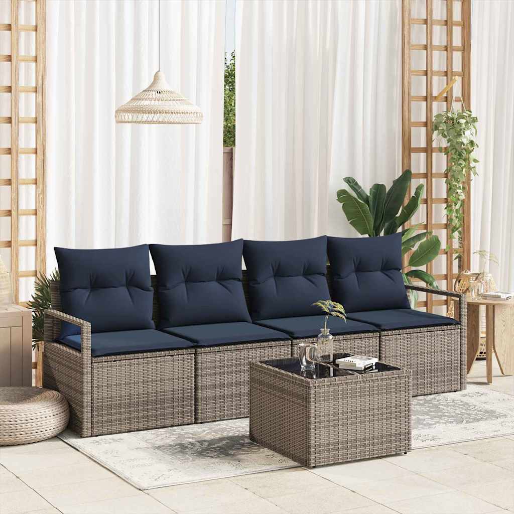 Sofa Set 5 stk. 4-Sitzanzahl Grau und Blau Poly-Rattan