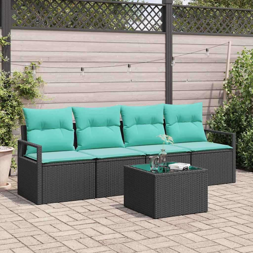 Sofa Set 5 stk. 4-Sitzanzahl Schwarz und Türkis Poly-Rattan