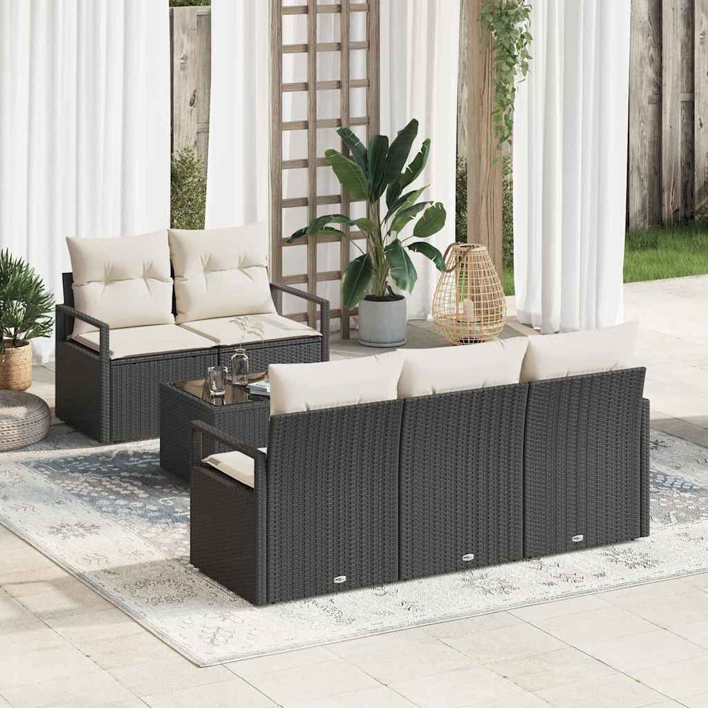 Sofa Set 6 stk. 5-Sitzanzahl Schwarz und Creme Poly Rattan