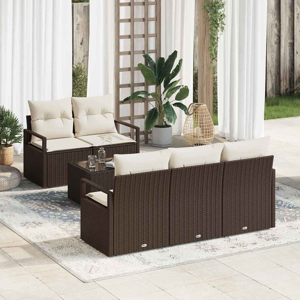 Sofa Set 6 stk. 5-Sitzanzahl Braun und Creme Poly Rattan