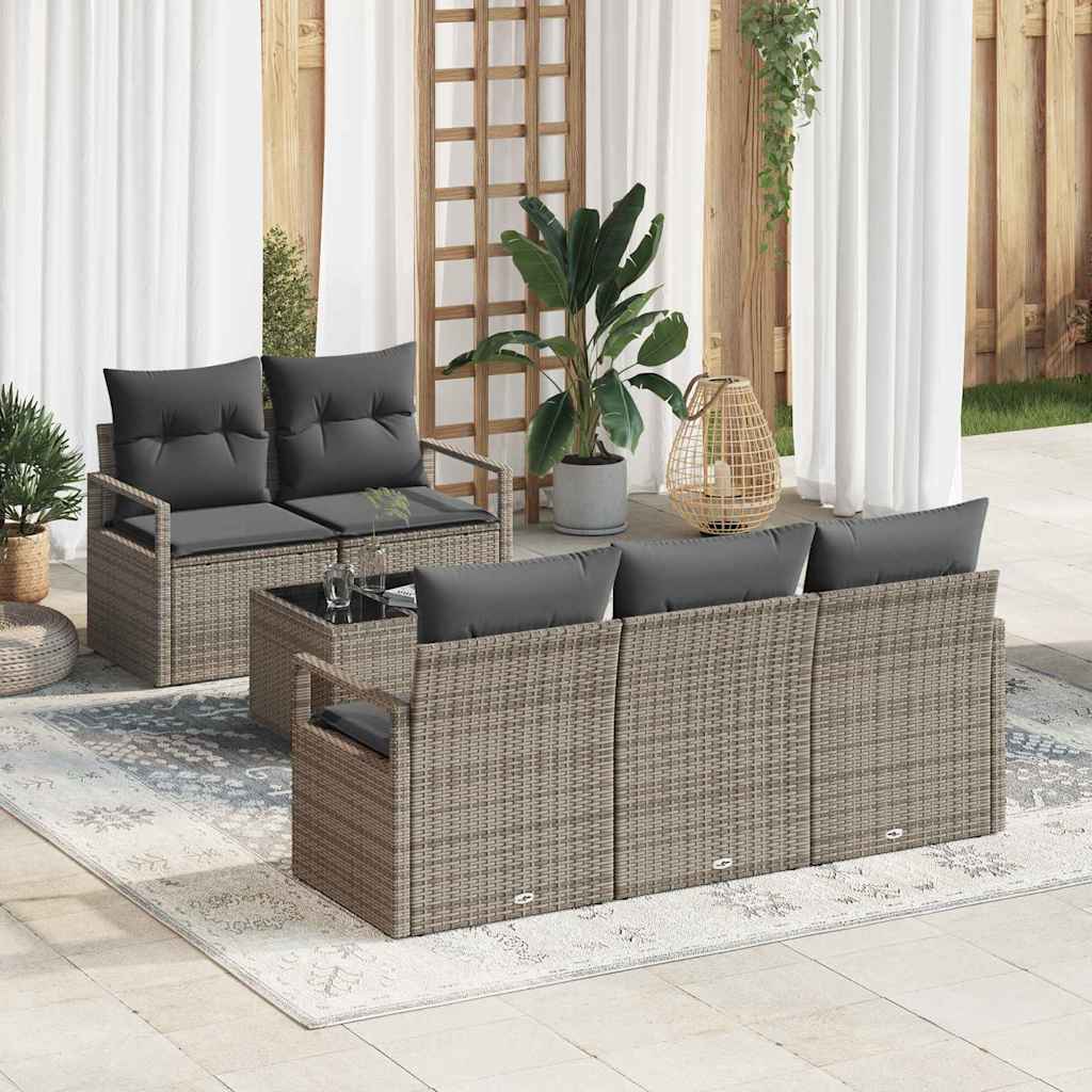 Sofa Set 6 stk. 5-Sitzanzahl Grau Poly Rattan