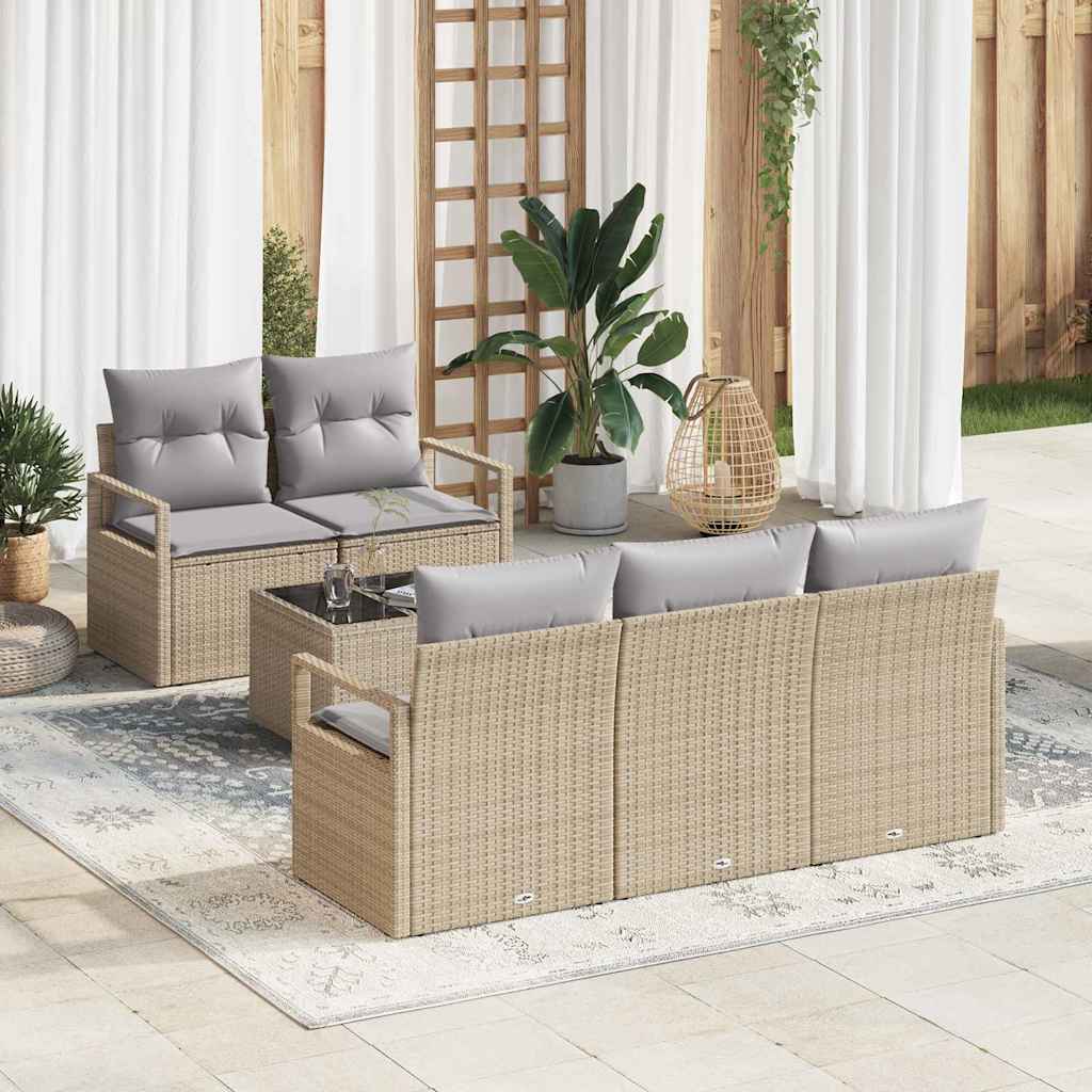 Sofa Set 6 stk. 5-Sitzanzahl Beige und Grau Poly Rattan