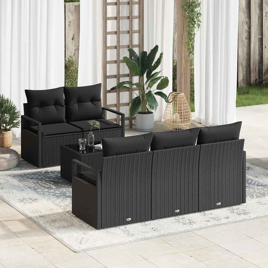 Sofa Set 6 stk. 5-Sitzanzahl Schwarz Poly Rattan