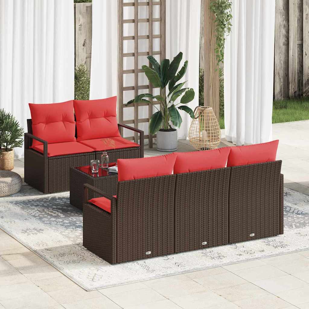 Sofa Set 6 Stk. 5-Sitzanzahl Braun und Rot Poly Rattan