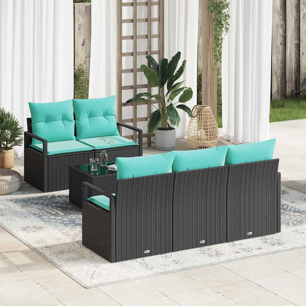 Sofa Set 6 Stk. 5-Sitzanzahl Schwarz und Türkis Poly Rattan