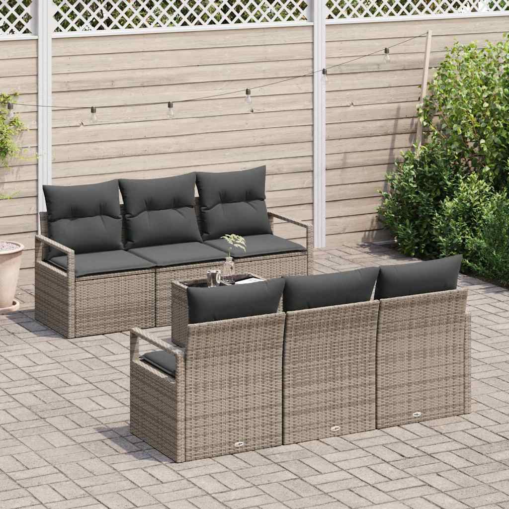 Sofa Set 7 Stk. 6-Sitzanzahl Grau Poly Rattan