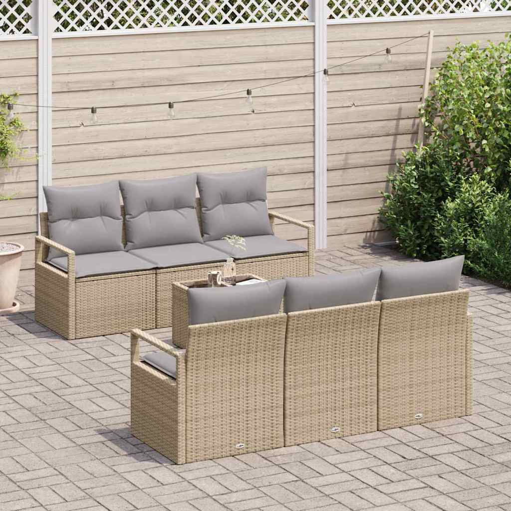 Sofa Set 7 Stk. 6-Sitzanzahl Beige und Grau Poly Rattan