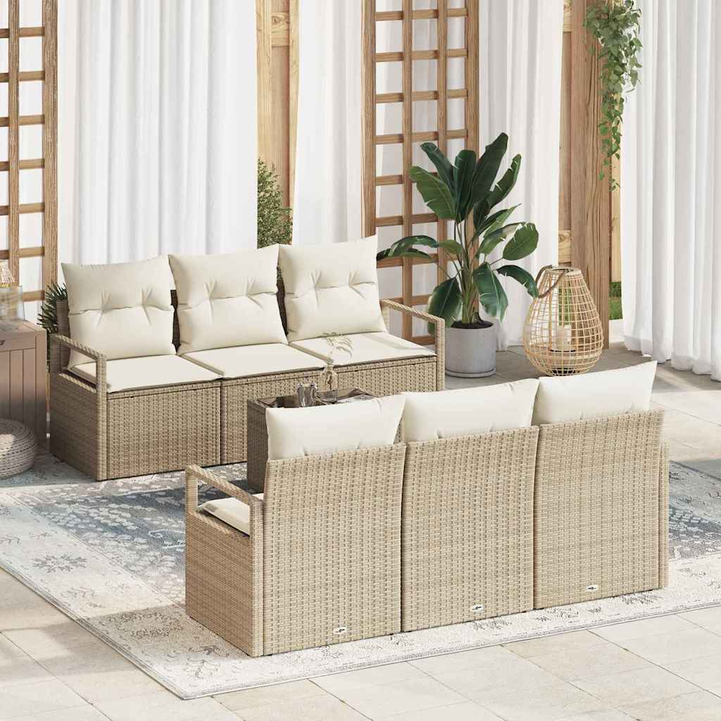 Sofa Set 7 Stk. 6-Sitzanzahl Beige und Creme Poly Rattan