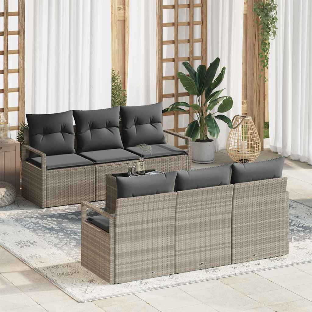 Sofa Set 7 Stk. 6-Sitzanzahl Hellgrau Poly Rattan