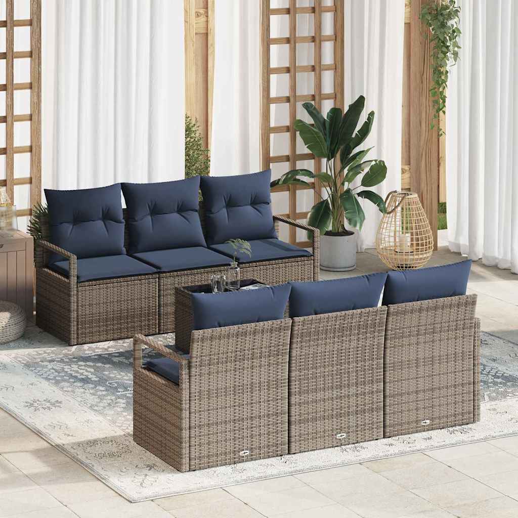 Sofa Set 7 stk. 6-Sitzanzahl Grau und Marineblau Poly Rattan