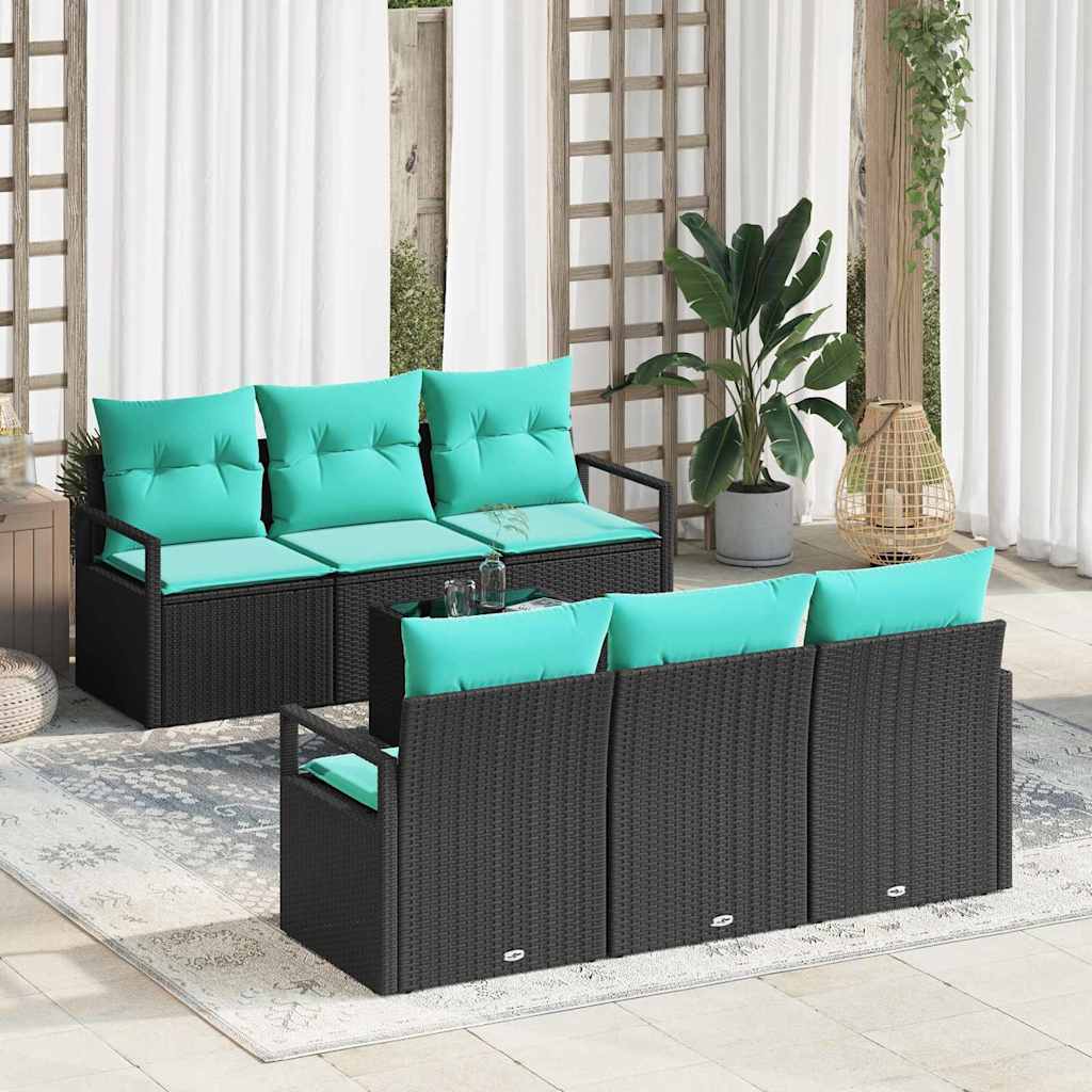 Sofa Set 7 stk. 6-Sitzanzahl Schwarz und Türkis Poly Rattan