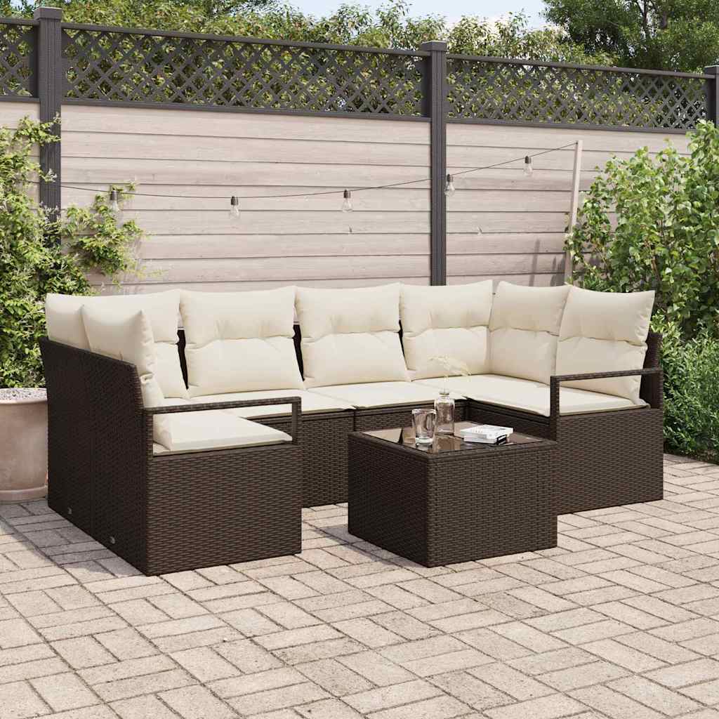 Sofa Set 7 stk. 6-Sitzanzahl Braun und Creme Poly Rattan