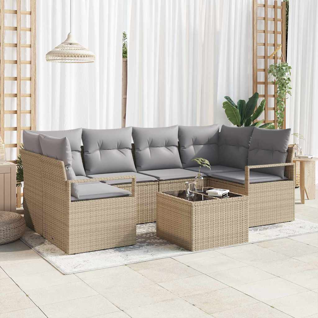 Sofa Set 7 stk. 6-Sitzanzahl Beige und Grau Poly Rattan