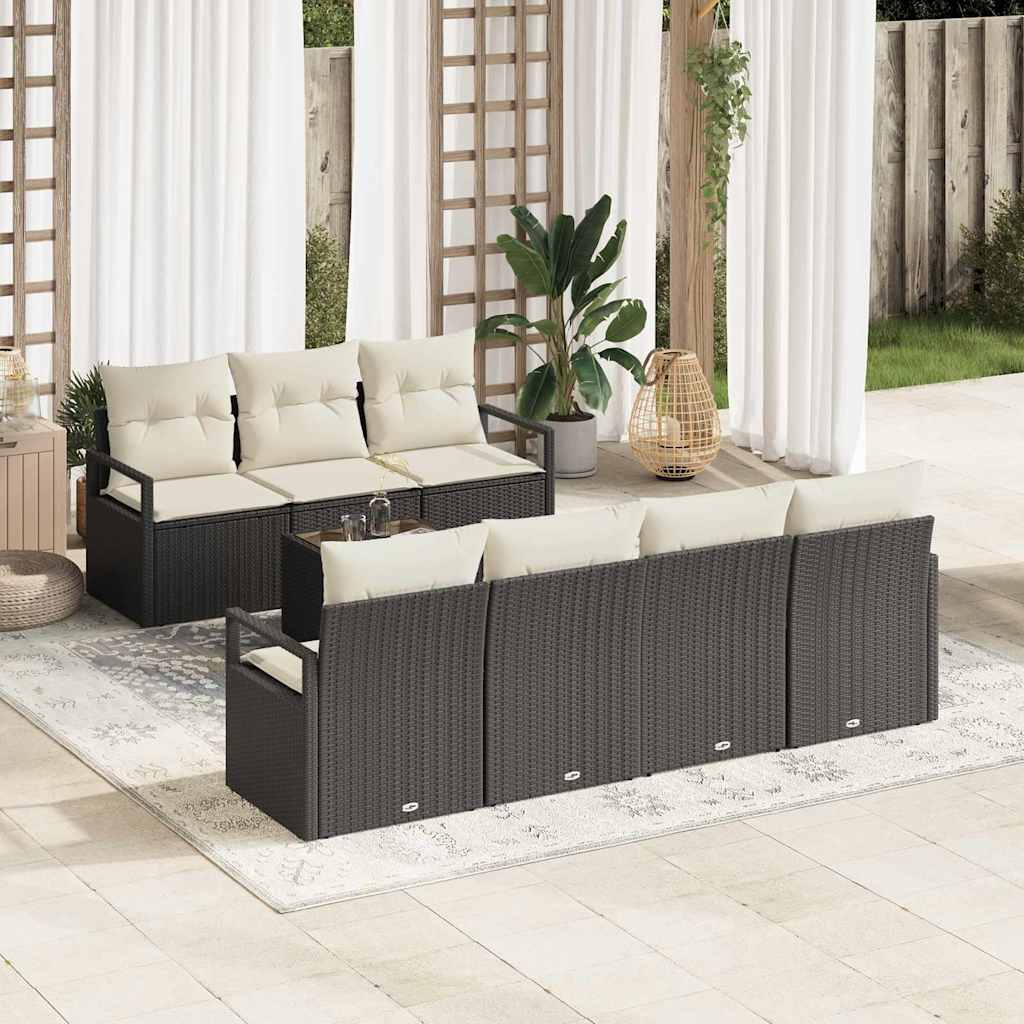 Sofa Set 8 stk. 7-Sitzanzahl Schwarz und Creme Poly Rattan