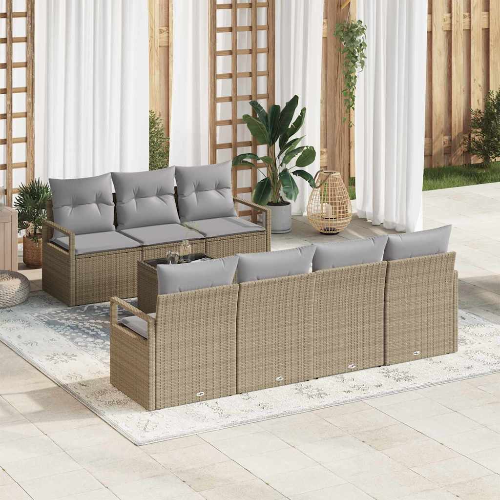 Sofa Set 8 stk. 7-Sitzanzahl Beige und Grau Poly Rattan
