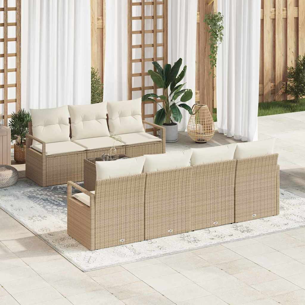 Sofa Set 8 stk. 7-Sitzanzahl Beige und Creme Poly Rattan