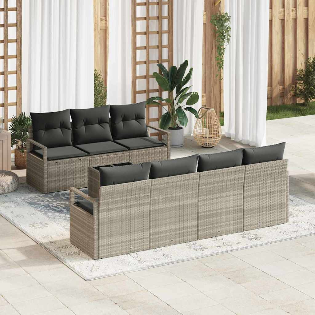 Sofa Set 8 stk. 7-Sitzanzahl Hellgrau Poly Rattan