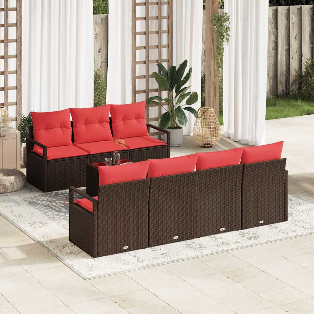 Sofa Set 8 Stk. 7-Sitzanzahl Braun und Rot Poly Rattan
