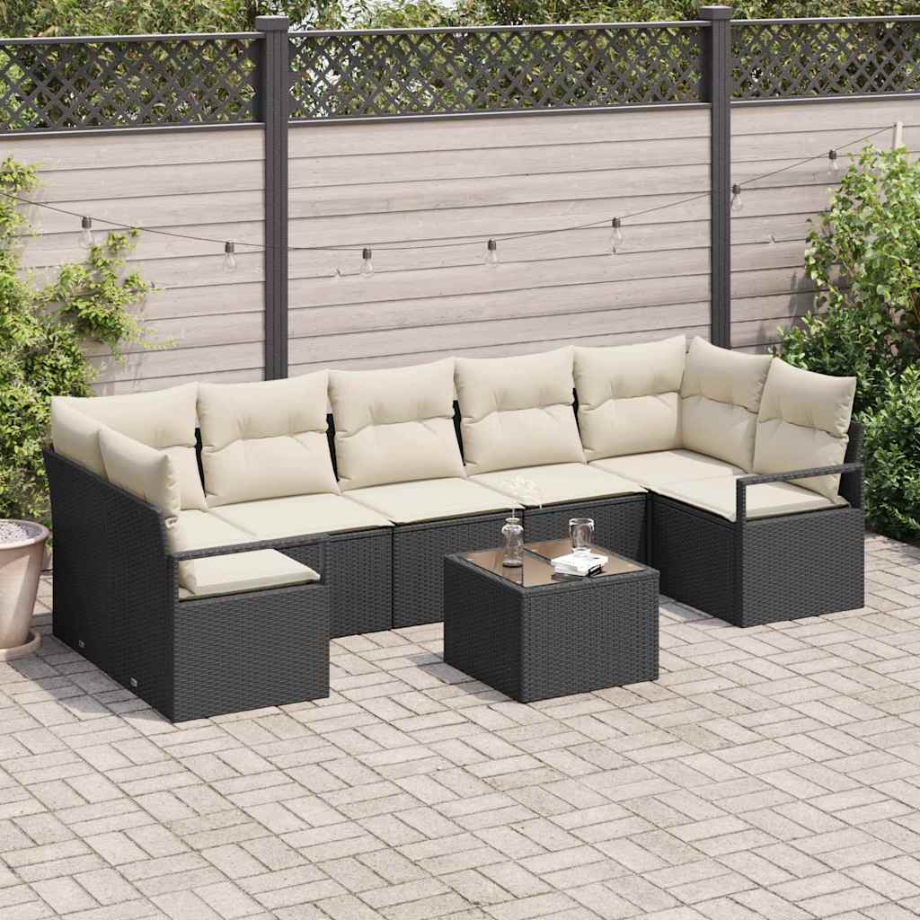 Sofa Set 8 Stk. 7-Sitzanzahl Schwarz und Creme Poly Rattan