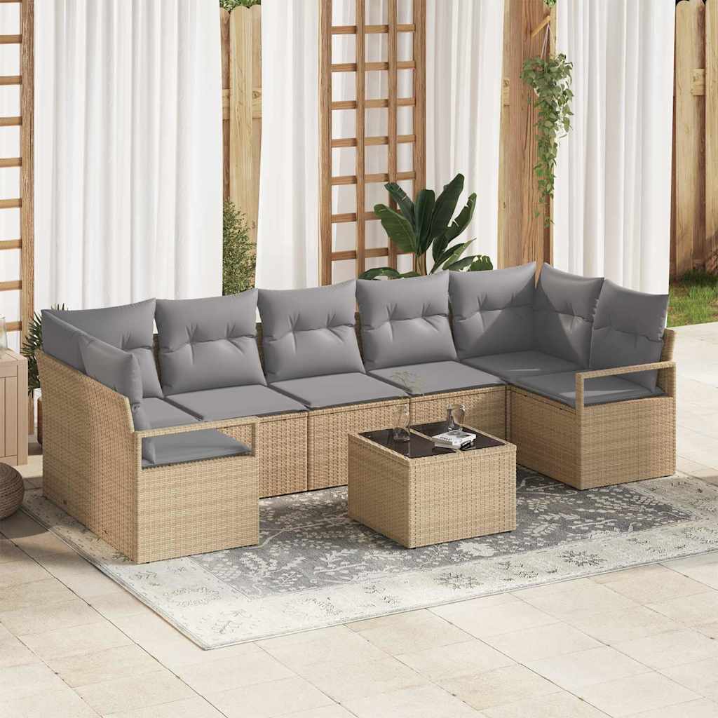 Sofa Set 8 Stk. 7-Sitzanzahl Beige und Grau Poly Rattan