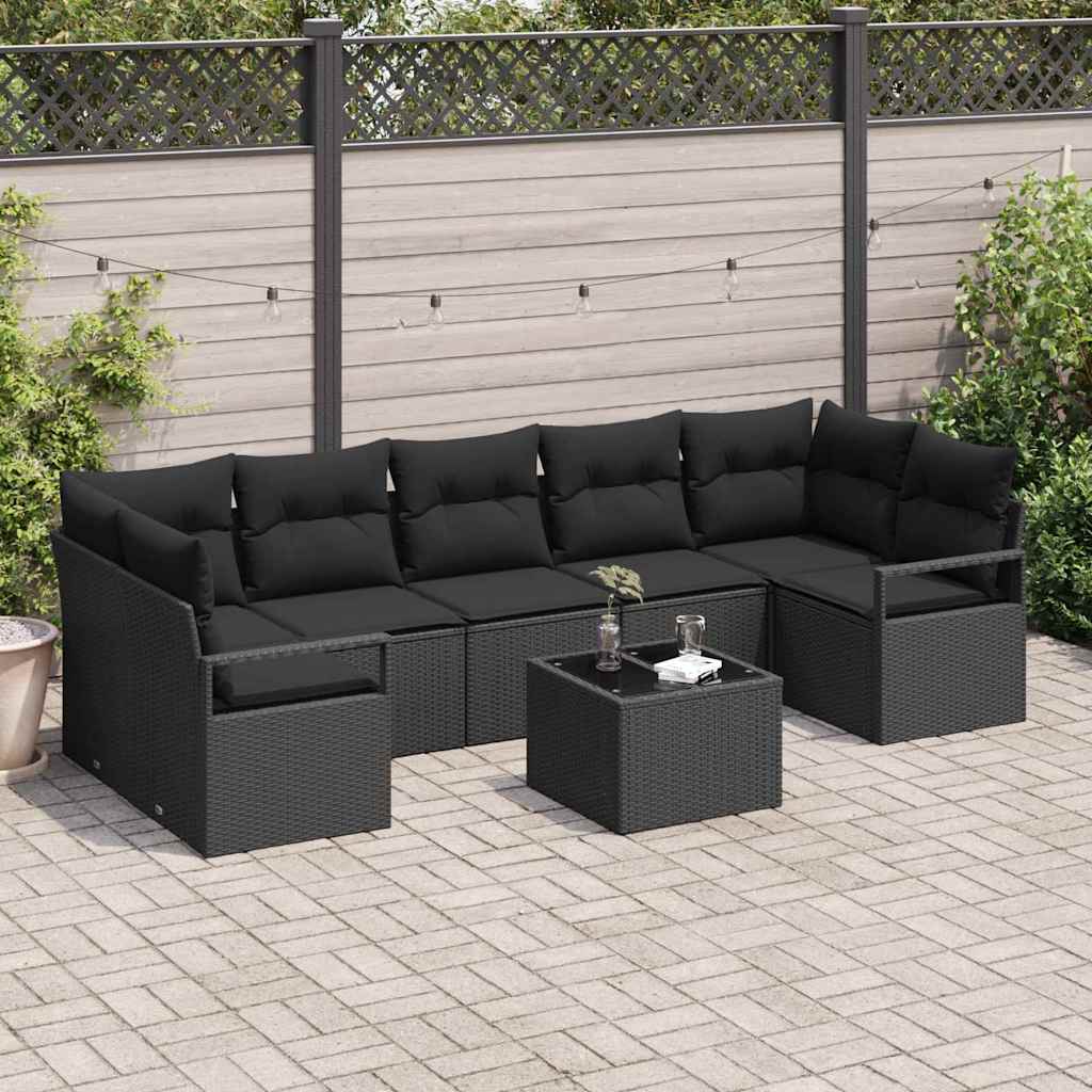 Sofa Set 8 Stk. 7-Sitzanzahl Schwarz Poly Rattan