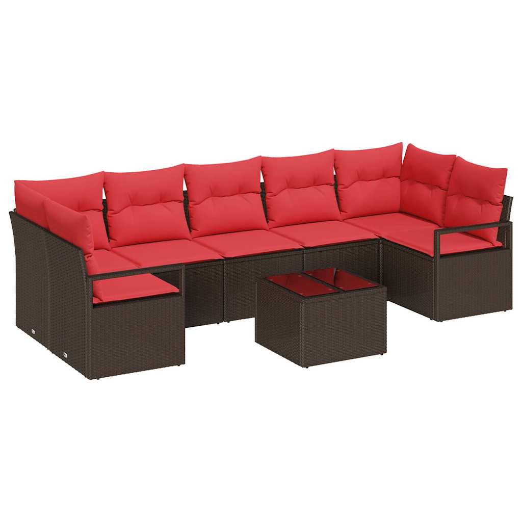 Sofa Set 8 stk. 7-Sitzanzahl Braun und Rot Poly-Rattan