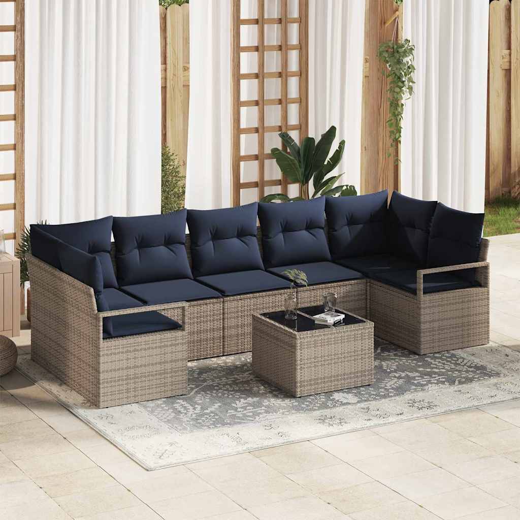 Sofa Set 8 stk. 7-Sitzanzahl Grau Poly-Rattan