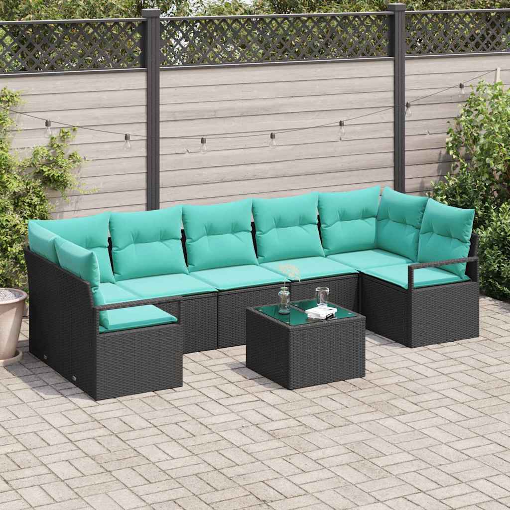 Sofa Set 8 stk. 7-Sitzanzahl Schwarz und Türkis Poly-Rattan