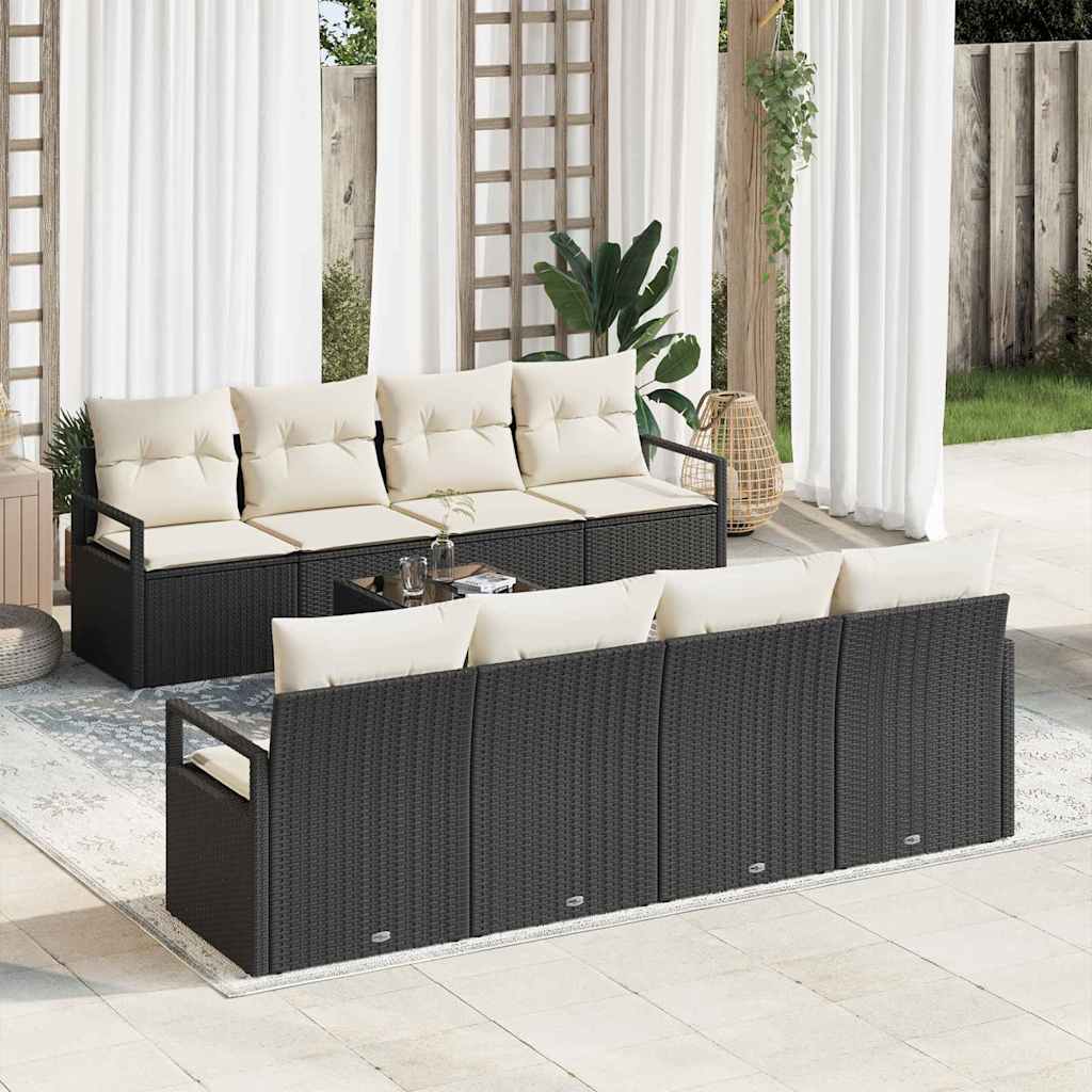 Sofa Set 7 Stk. 6-Sitzanzahl Schwarz und Creme Poly Rattan